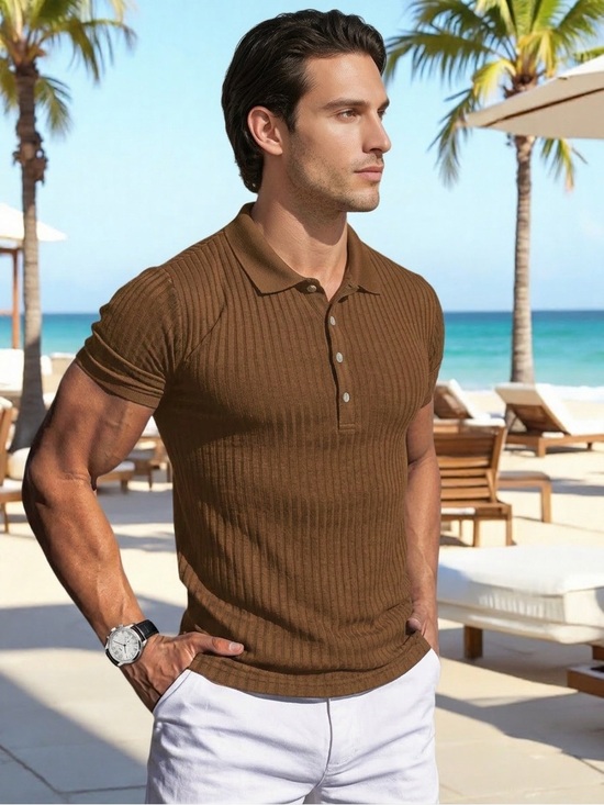 URRU Other - URRU Men’s Brown Short Sleeve Muscle Stretch Polo Shirt – Size Large